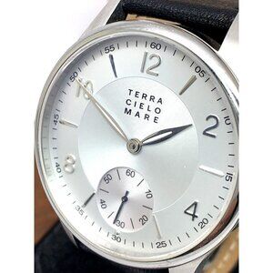 Terra Cielo Mare Men's Watch Swiss Hand Wind Silver Dial Black Leather B…